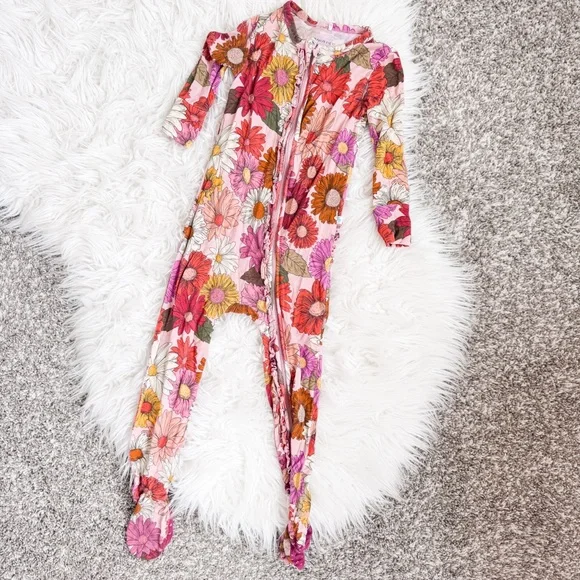 Posh Peanut | “Della” Floral Print Footie Ruffled Zippered One Piece - Picture 1 of 8